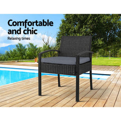 Set of 2 Outdoor Dining Chairs Wicker Chair Patio Garden Furniture Lounge Setting Bistro Set Cafe Cushion Gardeon Black - ozily