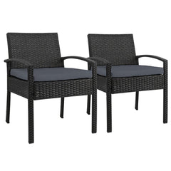 Set of 2 Outdoor Dining Chairs Wicker Chair Patio Garden Furniture Lounge Setting Bistro Set Cafe Cushion Gardeon Black - ozily