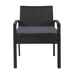 Set of 2 Outdoor Dining Chairs Wicker Chair Patio Garden Furniture Lounge Setting Bistro Set Cafe Cushion Gardeon Black - ozily