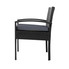 Set of 2 Outdoor Dining Chairs Wicker Chair Patio Garden Furniture Lounge Setting Bistro Set Cafe Cushion Gardeon Black - ozily