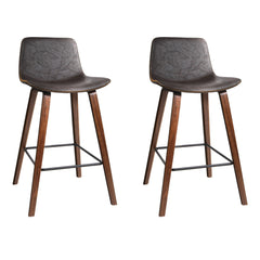 Set of 2 PU Leather Bar Stools Square Footrest - Wood and Brown - ozily