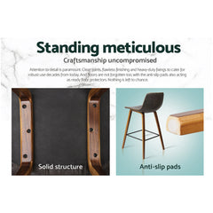 Set of 2 PU Leather Bar Stools Square Footrest - Wood and Brown - ozily
