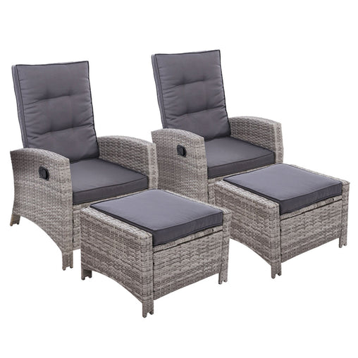 Set of 2 Sun lounge Recliner Chair Wicker Lounger Sofa Day Bed Outdoor Chairs Patio Furniture Garden Cushion Ottoman Gardeon Furniture > Outdoor ODF-RECLINER-CHOTM-GEX2 Online Furniture