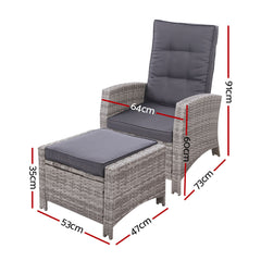 Set of 2 Sun lounge Recliner Chair Wicker Lounger Sofa Day Bed Outdoor Chairs Patio Furniture Garden Cushion Ottoman Gardeon Furniture > Outdoor ODF-RECLINER-CHOTM-GEX2 Online Furniture