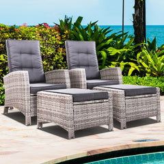 Set of 2 Sun lounge Recliner Chair Wicker Lounger Sofa Day Bed Outdoor Chairs Patio Furniture Garden Cushion Ottoman Gardeon Furniture > Outdoor ODF-RECLINER-CHOTM-GEX2 Online Furniture