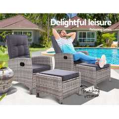 Set of 2 Sun lounge Recliner Chair Wicker Lounger Sofa Day Bed Outdoor Chairs Patio Furniture Garden Cushion Ottoman Gardeon Furniture > Outdoor ODF-RECLINER-CHOTM-GEX2 Online Furniture