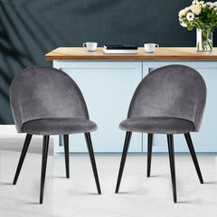 Set of 2 Velvet Modern Dining Chair - Dark Grey - ozily