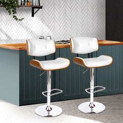 Set of 2 Wooden Gas Lift Bar Stool - White and Chrome Furniture BA-TW-8045-WHX2 Online Furniture