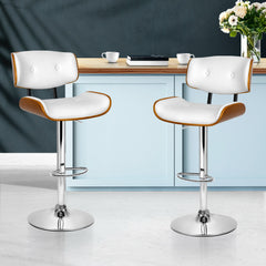 Set of 2 Wooden Gas Lift Bar Stool - White and Chrome Furniture BA-TW-8045-WHX2 Online Furniture