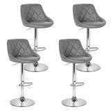 Set of 4 Bar Stools PU Leather Diamond Style - Grey