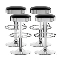 Set of 4 PU Leather Bar Stools Kitchen Bar Stool Dining Chair Black Anton Swivel Furniture BA-TW-T7009-BLACK-X4 Online Furniture