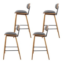 Set of 4 PU Leather Circular Footrest Bar Stools - Black - ozily