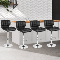 Set of 4 PU Leather Gas Lift Bar Stools - Black and Chrome Furniture BA-TW-4059-BKX4 Online Furniture