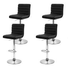 Set of 4 PU Leather Lined Pattern Bar Stools- Black and Chrome - ozily