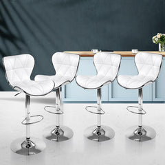 Set of 4 PU Leather Patterned Bar Stools - White and Chrome - ozily