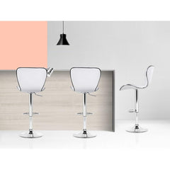 Set of 4 PU Leather Patterned Bar Stools - White and Chrome - ozily