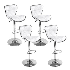 Set of 4 PU Leather Patterned Bar Stools - White and Chrome - ozily