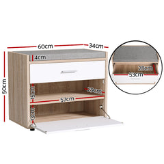 Shoe Cabinet Bench Shoes Storage Organiser Rack Fabric Seat Wooden Cupboard Up to 8 pairs Furniture LC-FURNI-BEN01-WDWH Online Furniture