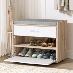 Shoe Cabinet Bench Shoes Storage Organiser Rack Fabric Seat Wooden Cupboard Up to 8 pairs Furniture LC-FURNI-BEN01-WDWH Online Furniture