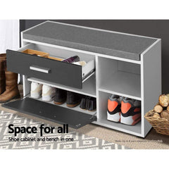 Shoe Cabinet Bench Shoes Storage Organiser Rack Wooden Cupboard Fabric Seat Adjustable Shelf - ozily