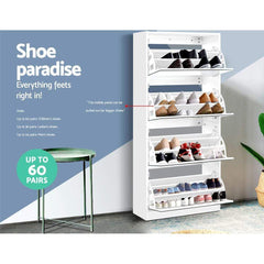 Shoe Cabinet Mirror Shoes Storage Rack Organiser 60 Pairs Cupboard Shelf - ozily