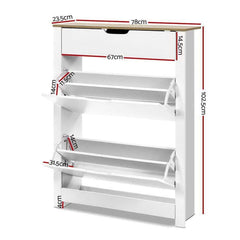 Shoe Cabinet Rack Storage Organiser Cupboard Shelf Drawer 16 Pairs White - ozily