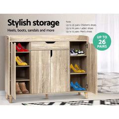 Shoe Cabinet Shoes Storage Rack 120cm Organiser Drawer Cupboard Wood - ozily
