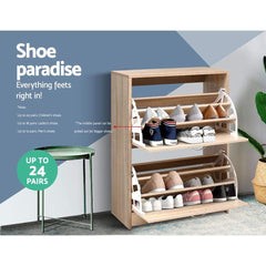 Shoe Cabinet Shoes Storage Rack 24 Pairs Organiser Shelf Cupboard Oak - ozily