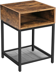 Side Table with Open Compartment and Mesh Shelf Rustic Brown and Black Furniture > Living Room V178-11765 Online Furniture