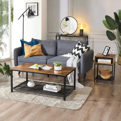 Side Table with Open Compartment and Mesh Shelf Rustic Brown and Black Furniture > Living Room V178-11765 Online Furniture