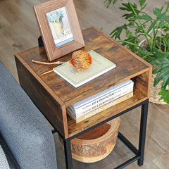 Side Table with Open Compartment and Mesh Shelf Rustic Brown and Black Furniture > Living Room V178-11765 Online Furniture