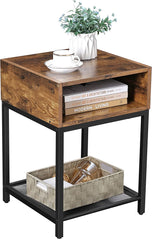 Side Table with Open Compartment and Mesh Shelf Rustic Brown and Black Furniture > Living Room V178-11765 Online Furniture