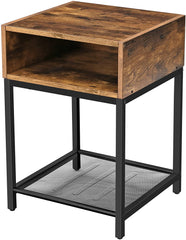 Side Table with Open Compartment and Mesh Shelf Rustic Brown and Black Furniture > Living Room V178-11765 Online Furniture