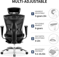 Sihoo Ergonomic Office Chair V1 4D Adjustable High-Back Breathable With Footrest And Lumbar Support Black Furniture > Bar Stools & Chairs V255-SIHOO-V1-009-BK Online Furniture