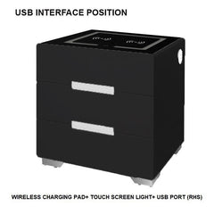 Smart Bedside Tables Side 3 Drawers Wireless Charging USB Left Hand Nightstand LED Light AU Black Furniture > Bedroom V255-BK-USBLH Online Furniture