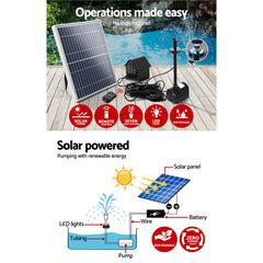 Solar Pond Pump with Battery Powered Submersible Kit LED Light & Remote 8.8 FT Home & Garden > Garden Tools FOUNT-POND-C-DX120 Online Furniture