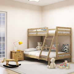 Solid Timber Triple Bunk Bed Single over Double Natural Furniture > Bedroom V80-TRI-BB-NAT Online Furniture