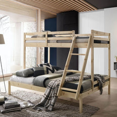 Solid Timber Triple Bunk Bed Single over Double Natural Furniture > Bedroom V80-TRI-BB-NAT Online Furniture