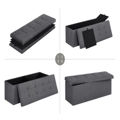 SONGMICS 110cm Folding Storage Ottoman Bench Foot Rest Stool Dark Gray Furniture > Living Room V227-8498402106160 Online Furniture