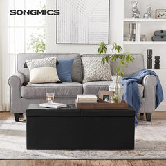 SONGMICS 110cm Folding Storage Ottoman Bench with Flipping Lid Footrest Black Furniture > Living Room V227-8498402106991 Online Furniture