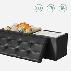 SONGMICS 110cm Folding Storage Ottoman Bench with Flipping Lid Footrest Black Furniture > Living Room V227-8498402106991 Online Furniture