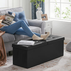 SONGMICS 110cm Folding Storage Ottoman Bench with Flipping Lid Footrest Black Furniture > Living Room V227-8498402106991 Online Furniture