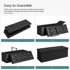 SONGMICS 110cm Folding Storage Ottoman Bench with Flipping Lid Footrest Black Furniture > Living Room V227-8498402106991 Online Furniture