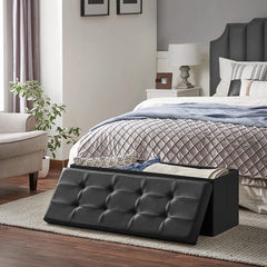 SONGMICS 110cm Folding Storage Ottoman Bench with Flipping Lid Footrest Black Furniture > Living Room V227-8498402106991 Online Furniture