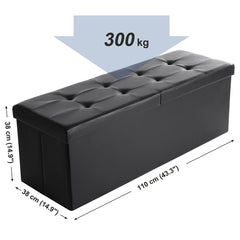 SONGMICS 110cm Folding Storage Ottoman Bench with Flipping Lid Footrest Black Furniture > Living Room V227-8498402106991 Online Furniture