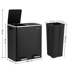 SONGMICS Dual Rubbish Bin 2 x 30L Recycling Bin Black Home & Garden > Kitchen Bins V384-LTB60BK Online Furniture