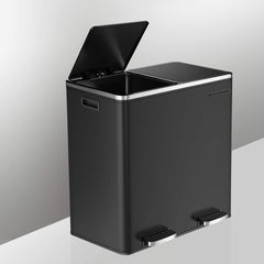 SONGMICS Dual Rubbish Bin 2 x 30L Recycling Bin Black Home & Garden > Kitchen Bins V384-LTB60BK Online Furniture