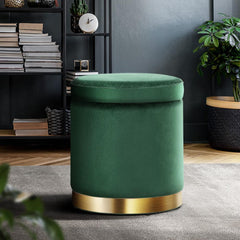 Storage Ottoman Round Velvet Foot Stool Foot Rest Pouffe Padded Seat Home Decor - ozily