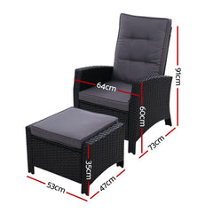 Sun lounge Recliner Chair Wicker Lounger Sofa Day Bed Outdoor Furniture Patio Garden Cushion Ottoman Black Gardeon Furniture > Outdoor ODF-RECLINER-CHOTM-BK Online Furniture