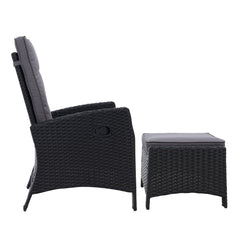 Sun lounge Recliner Chair Wicker Lounger Sofa Day Bed Outdoor Furniture Patio Garden Cushion Ottoman Black Gardeon Furniture > Outdoor ODF-RECLINER-CHOTM-BK Online Furniture